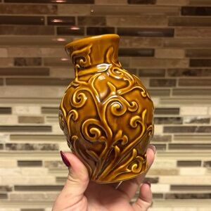 Vintage Art Nouveau Pottery 5” Vase Honey Glazed Raised Relief